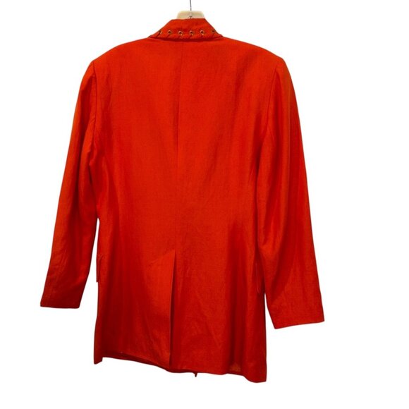 mondi Y2K vintage BIRGHT rich ORANGE oversized dbl breasted SILK blazer jacket M - Picture 5 of 5